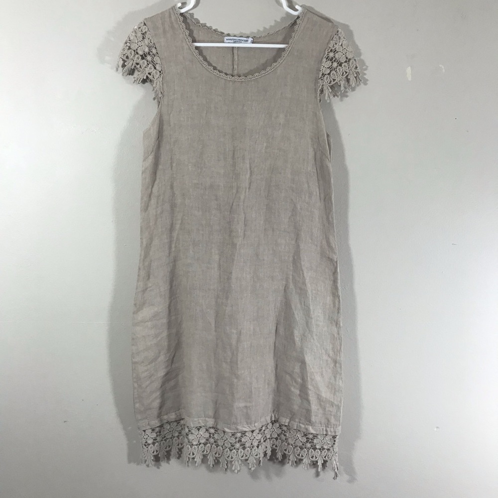 Martina Innocenti cream tan linen crochet dress